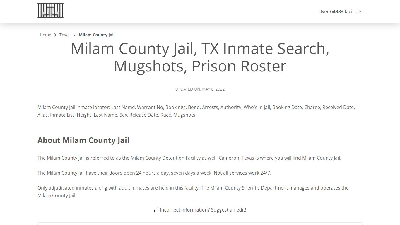 Milam County Jail, TX Inmate Search, Mugshots, Prison ...