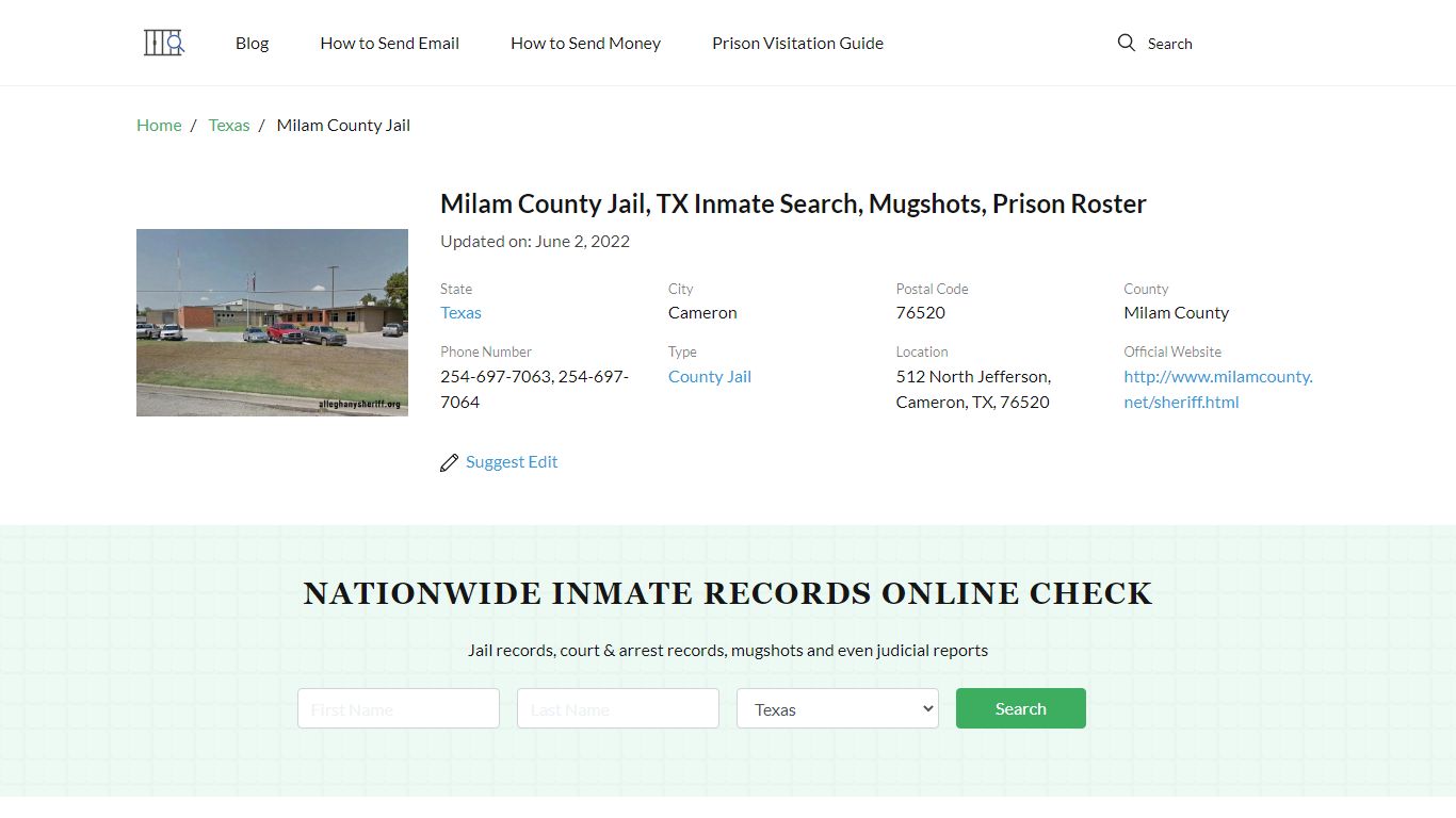 Milam County Jail, TX Inmate Search, Mugshots, Prison ...